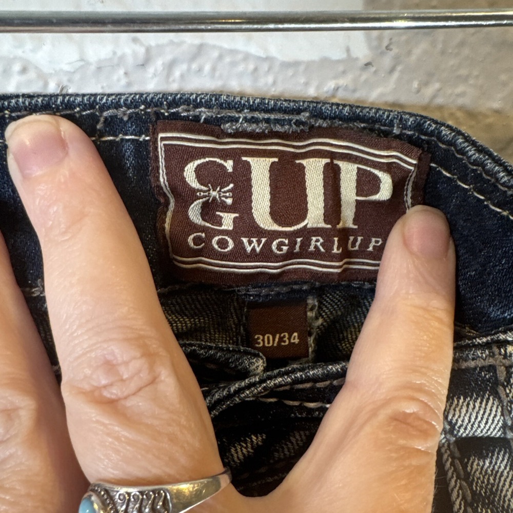 Cowgirl Up Bootcut Jeans Distressed Dark Wash Embroidered Sequins 30x34 - Picture 6 of 16